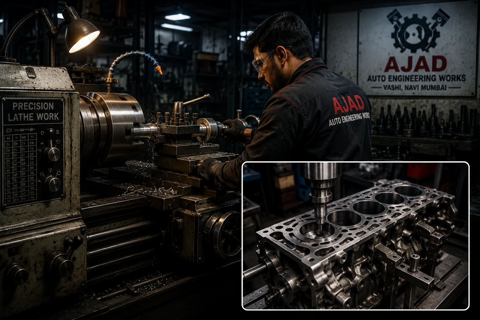 Automobile lathe workshop machinery at Ajad Auto Engineering Work, Vashi